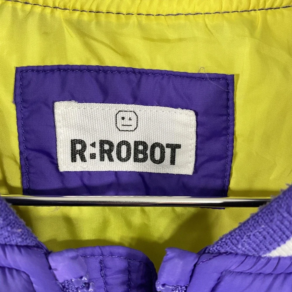 R:ROBOT Jacket Youth 12Y‎ Purple Quilted Bomber Full Zip Pockets Logo Patch Kids